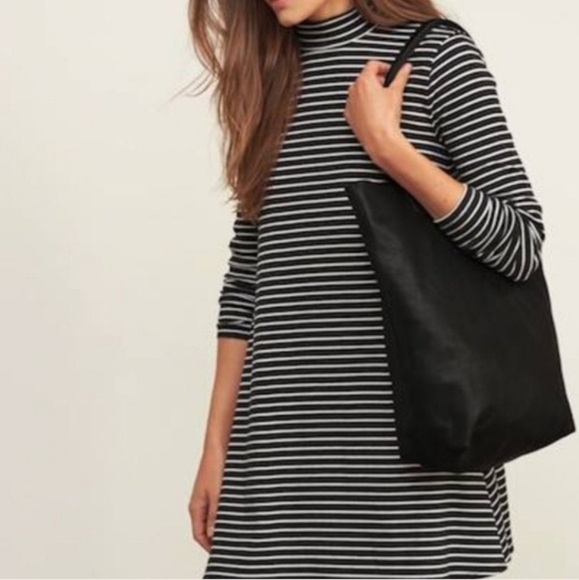 Abercrombie & Fitch Black White Striped Mock Neck Dress Women's Small S Ribbed - Picture 1 of 10